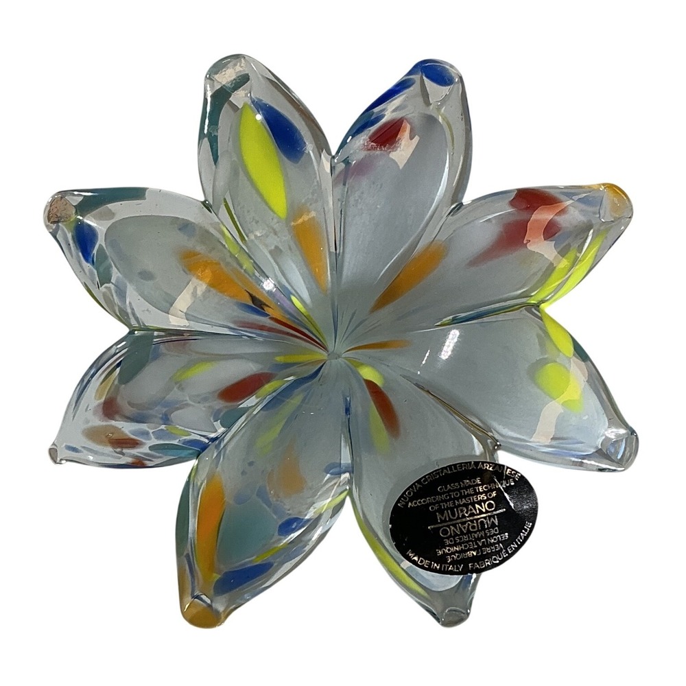 Murano Art Glass Flower Figurine Nuova Cristalleria Arzanese Italy Multi-Color